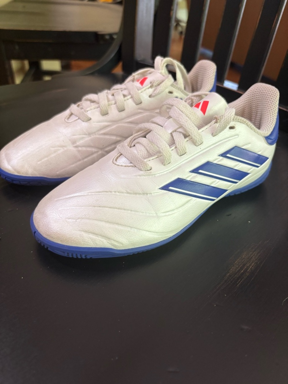 adidas White and Blue Indoor Turf Soccer Shoes